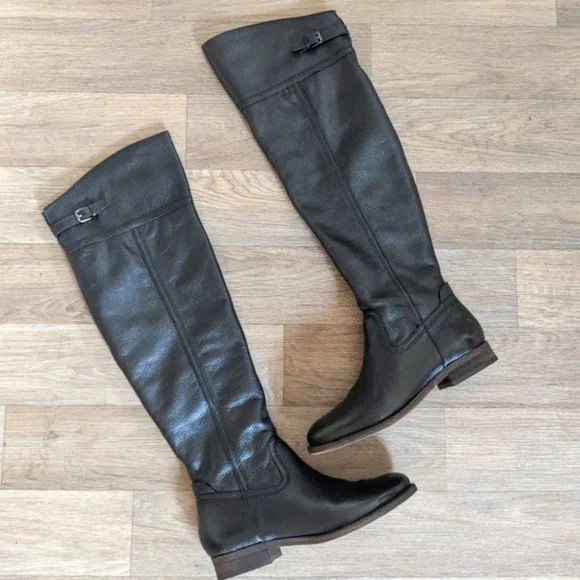 New NIB Franco Sarto Hydie Leather Black Tall Riding Boots Women Size 6.5 - Picture 2 of 9